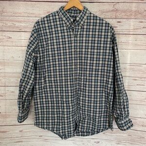 Lands End Button Down Shirt Men’s Sz XL 17-17.5 Plaid Long Sleeve Pocket Blue